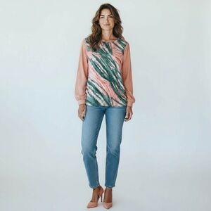 Tie-Dye Long Sleeve Top - Pink and Green